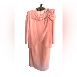 Patra Formal Party Dress Womens Sz 14 Peach Vintage 80's Rhinestone Patch Union